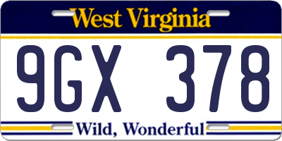 WV license plate 9GX378