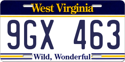 WV license plate 9GX463