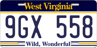 WV license plate 9GX558