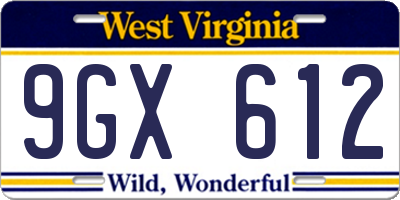 WV license plate 9GX612