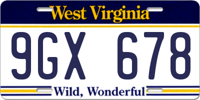 WV license plate 9GX678