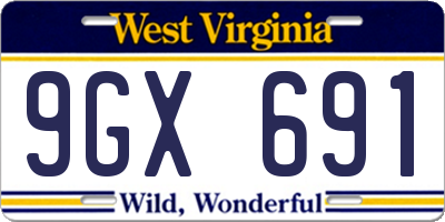 WV license plate 9GX691