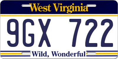 WV license plate 9GX722