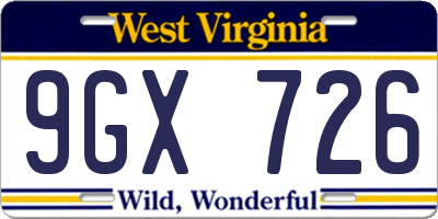 WV license plate 9GX726