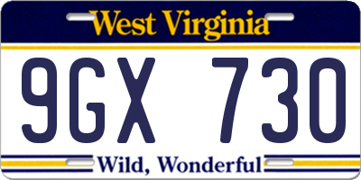 WV license plate 9GX730