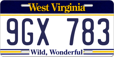 WV license plate 9GX783