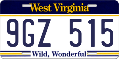 WV license plate 9GZ515