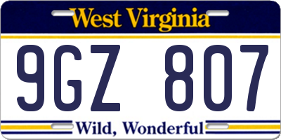WV license plate 9GZ807