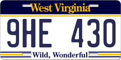 WV license plate 9HE430
