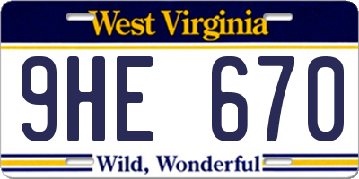 WV license plate 9HE670