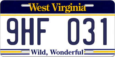 WV license plate 9HF031