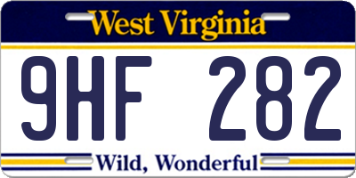 WV license plate 9HF282