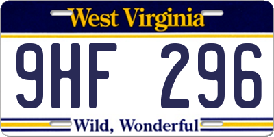 WV license plate 9HF296