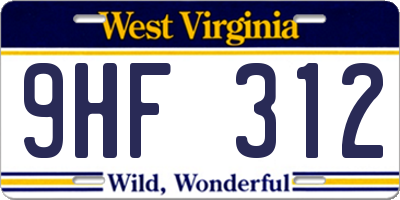 WV license plate 9HF312