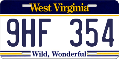 WV license plate 9HF354