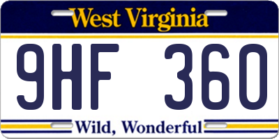 WV license plate 9HF360