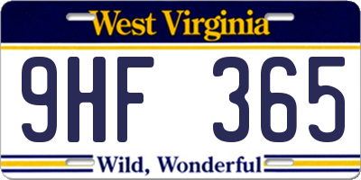 WV license plate 9HF365