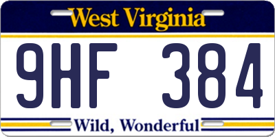 WV license plate 9HF384