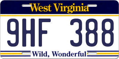WV license plate 9HF388