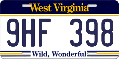 WV license plate 9HF398