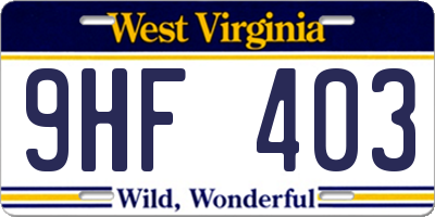 WV license plate 9HF403