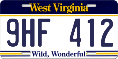 WV license plate 9HF412