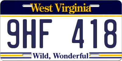 WV license plate 9HF418