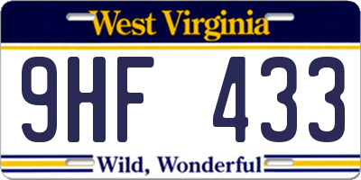WV license plate 9HF433