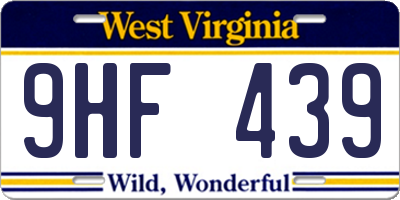 WV license plate 9HF439
