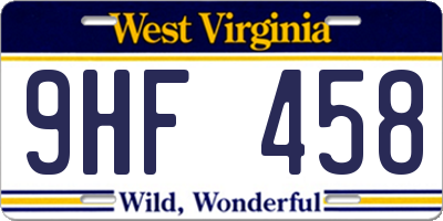 WV license plate 9HF458