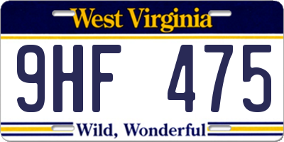 WV license plate 9HF475