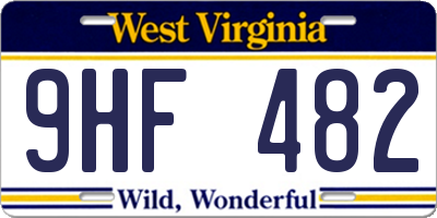 WV license plate 9HF482