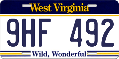 WV license plate 9HF492