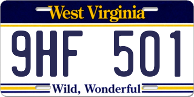 WV license plate 9HF501