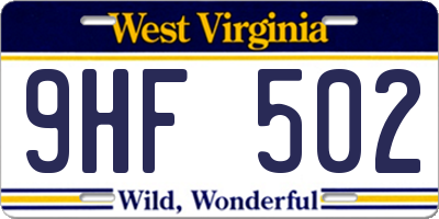 WV license plate 9HF502