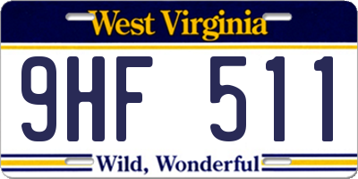 WV license plate 9HF511