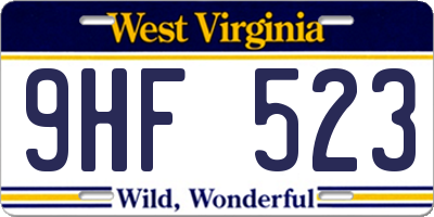 WV license plate 9HF523