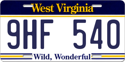 WV license plate 9HF540