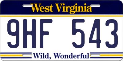 WV license plate 9HF543