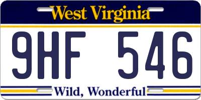 WV license plate 9HF546