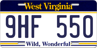 WV license plate 9HF550