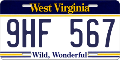 WV license plate 9HF567