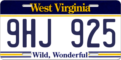WV license plate 9HJ925