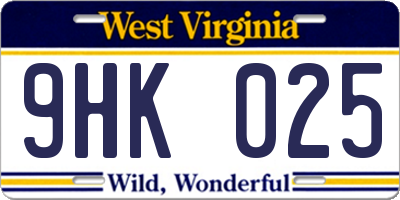 WV license plate 9HK025