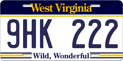 WV license plate 9HK222