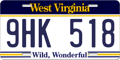 WV license plate 9HK518