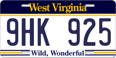 WV license plate 9HK925