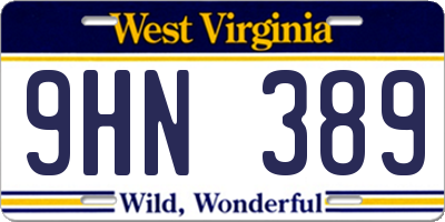 WV license plate 9HN389