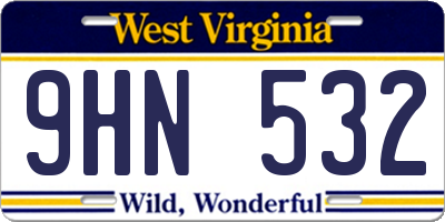 WV license plate 9HN532
