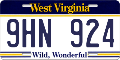 WV license plate 9HN924